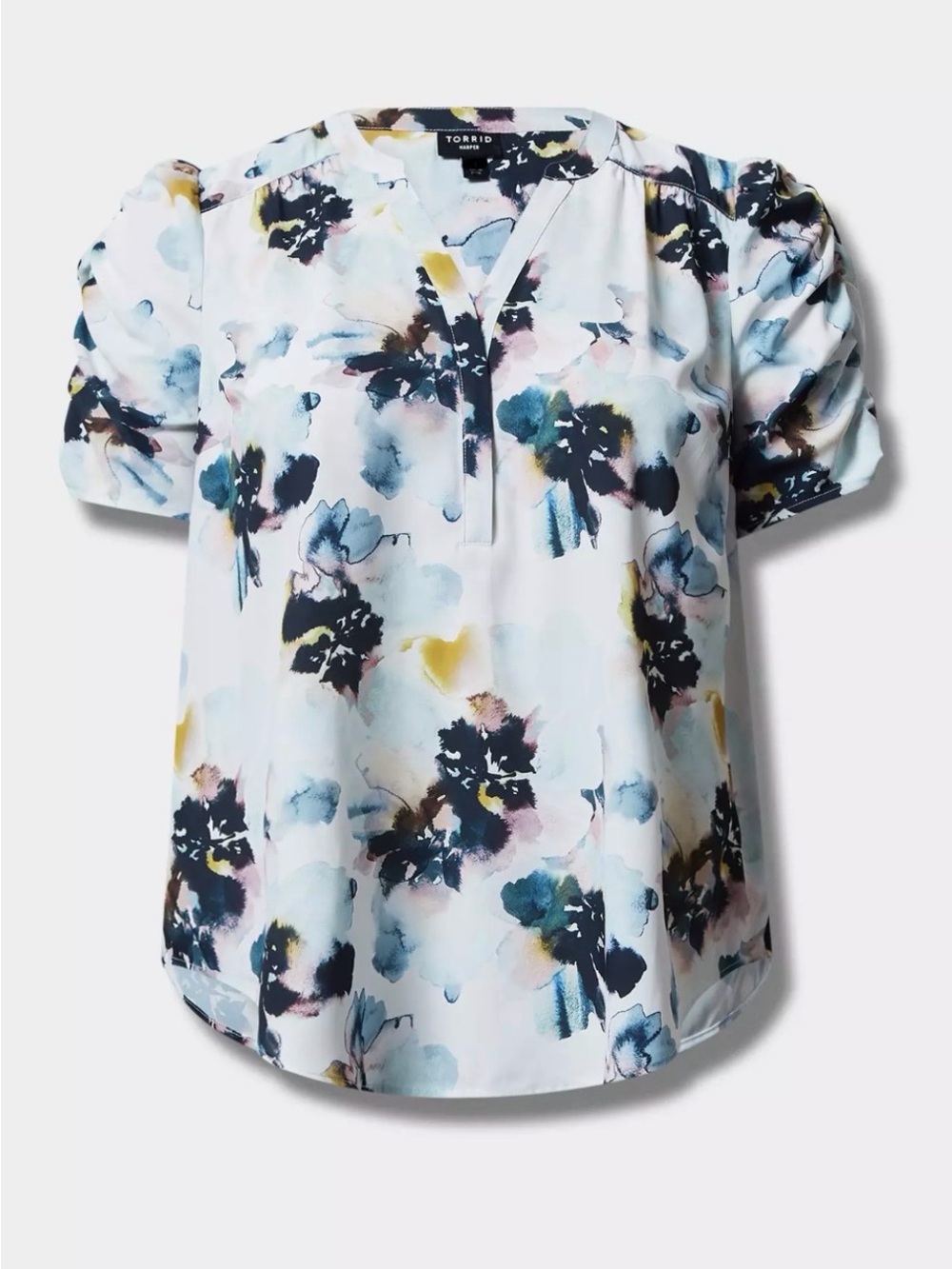 Torrid White and Blue Floral Print Puff Sleeve Harper Blouse - Size 4